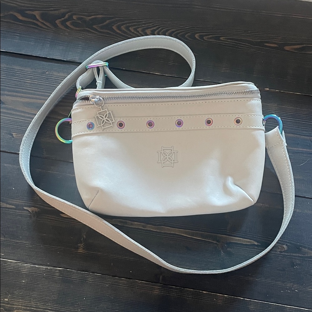Dominie Capri White Crossbody Bag with Iridescent Hardware